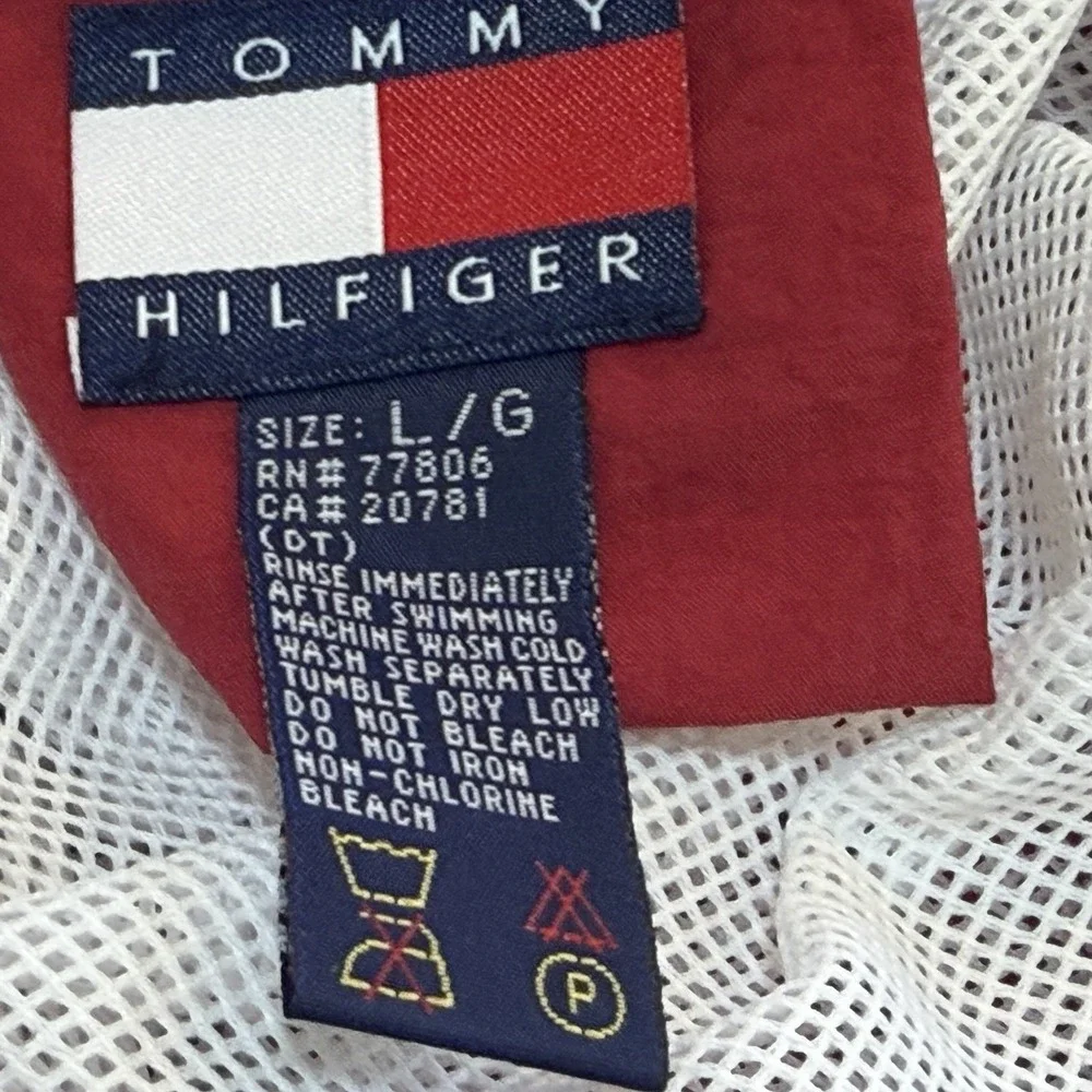 Tommy‎ Hilifger Swim Trunks Mens Large Red Elastic Waist Pockets Built In Briefs